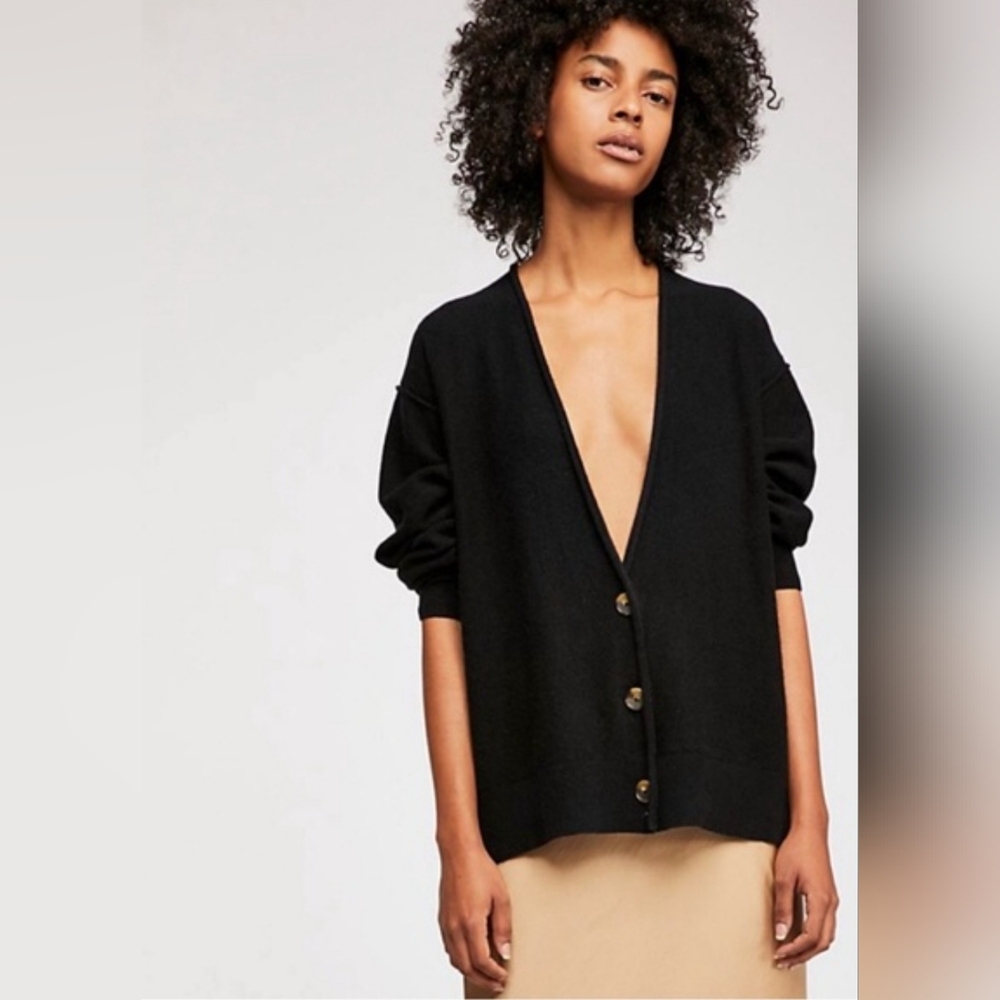 NWOT Free People Schoolboy Button 100%Cashmere Cardi XS Blk Pls Read Repaired